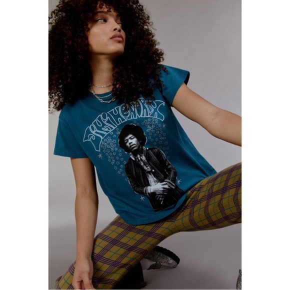 Daydreamer Jimi Hendrix Solo Glitter Star Tee Teal Blue Large,  Size S - Picture 5 of 7